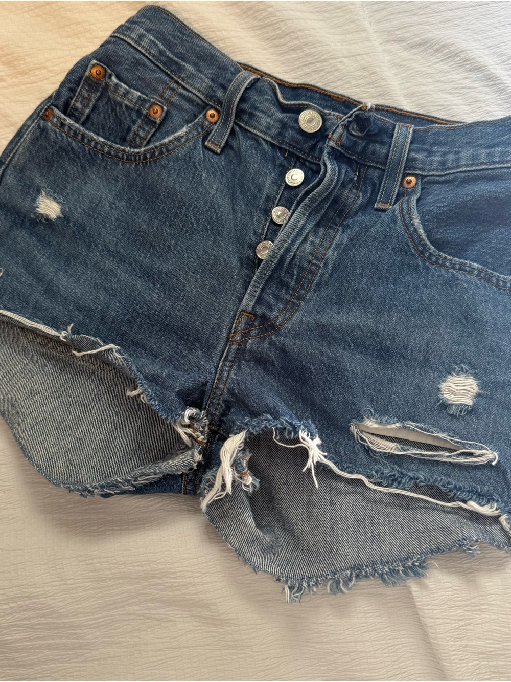 Levi's Distressed Medium Blue 501 Denim Cutoff Shorts sz 25